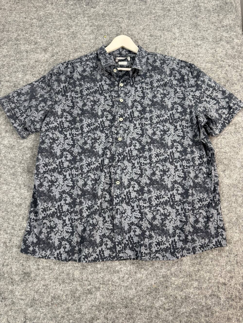 Alex Hawaiian Shirt Men 3XL 3X Navy Blue Floral Camp Short Sleeve Button Up N188
